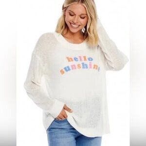 Mud pie ribboned knit graphic pullover Hello Sunshine
